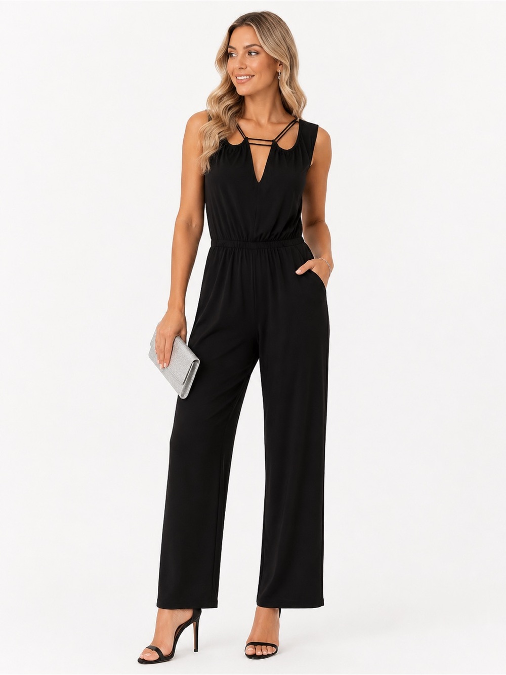 Express Black Strappy Keyhole Wide Leg Jumpsuit Size S